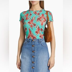 NWT L’AGENCE Turquoise and Red Geometric shirt